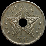 LaZooRo: Belgijski Kongo 20 Centimes 1911 XF / UNC