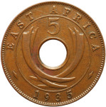 LaZooRo: Vzhodna Afrika 5 Cents 1935 XF / UNC