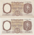 BANK.OVEC 5 PESOS P275a-XF,P275b-XF++/aUNC (ARGENTINA) 1960