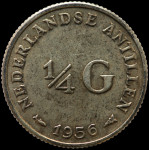 LaZooRo: Nizozemski Antili 1/4 Gulden 1956 XF redkejši - srebro