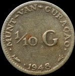 LaZooRo: Nizozemski Curacao 1/10 Gulden 1948 VF / XF - srebro