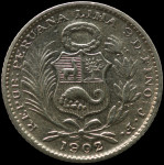 LaZooRo: Peru 1 Dinero 1902/892 JF XF / UNC redkejši - srebro