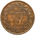 LaZooRo: Britanska Indija 1/4 Anna 1913 VF
