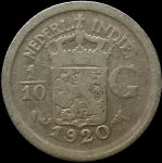 LaZooRo: Nizozemska Vzhodna Indija 1/10 Gulden 1920 VF - srebro