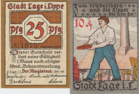 BANK. 10 pfennige "LAGE" IN 25 pfennige "LIPPE"(RAICH NEMČIJA)1921.UNC