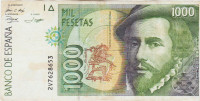 BANKOVEC 1000 PESETAS P163a.3b (ŠPANIJA) 12.10.1992.VF/VF+