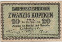 BANKOVEC 20 KOPEKEN PR120-NEM.OKUP.DEŽELE WWI (NEMČIJA LITVA)1916.VF