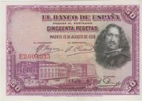 BANKOVEC 50 PESETAS (ŠPANIJA) 1928.XF++/aUNC