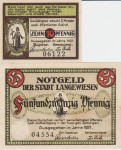 BANKOVEC 10,25 pfennige "LANGEWEISEN" ( NEMŠKI RAICH NEMČIJA) 1921.UNC