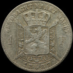 LaZooRo: Belgija 1 Franc 1887 VF / XF - srebro
