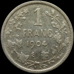 LaZooRo: Belgija 1 Franc 1904 VF / XF - srebro