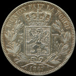 LaZooRo: Belgija 5 Francs 1867 VF / XF - srebro