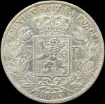 LaZooRo: Belgija 5 Francs 1873 VF / XF - srebro
