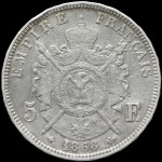 LaZooRo: Francija 5 Francs 1868 BB VF / XF - srebro