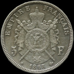 LaZooRo: Francija 5 Francs 1868 BB XF - srebro
