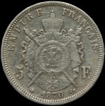 LaZooRo: Francija 5 Francs 1870 A VF - srebro