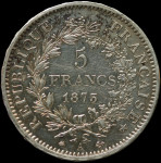 LaZooRo: Francija 5 Francs 1873 A XF / UNC - srebro
