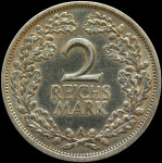 LaZooRo: Nemčija 2 Mark 1925 A XF počena matrica - srebro