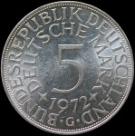 LaZooRo: Nemčija 5 Mark 1972 G UNC – srebro