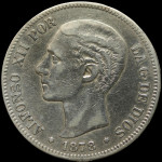 LaZooRo: Španija 5 Pesetas  1878 XF - srebro