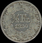 LaZooRo: Švica 1/2 Franc 1920 VF / XF - srebro