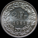 LaZooRo: Švica 2 Francs 1961 UNC – srebro