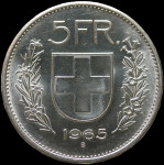 LaZooRo: Švica 5 Francs 1965 UNC - srebro