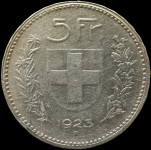 LaZooRo: Švica 5 Francs 1923 VF / XF - srebro