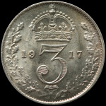 LaZooRo: Velika Britanija 3 Pence 1917 UNC - srebro