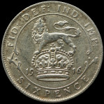 LaZooRo: Velika Britanija 6 Pence 1916 XF - srebro