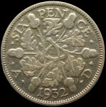 LaZooRo: Velika Britanija 6 Pence 1932 XF - srebro