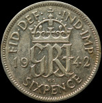 LaZooRo: Velika Britanija 6 Pence 1942 XF - srebro