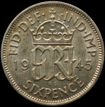 LaZooRo: Velika Britanija 6 Pence 1945 XF / UNC - srebro