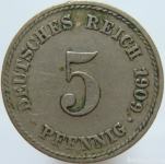 LaZooRo: Nemčija 5 Pfennig 1909 F XF