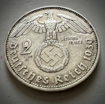 1939 A SREBRNIK Nemčija nacizem 2 Reichsmark 3. Reich nazi (otaku)
