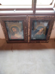 2 krat stara slika jezus in marija v starem okvirju