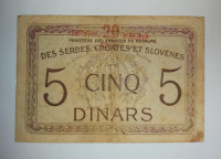 Prodam bankovec 5 dinara 20 kron SHS 1919