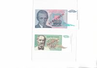 Prodam dva bankovca specimena - Jugoslavija  leta 1994