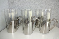 Komplet 6 skodelic in podstavkov, 14 cm, kovina/steklo