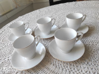 Set 5-ih skodelic s podstavki za črno kavo z mlekom, porcelan