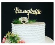 napis za torto, poročna torta, cake topper, lesen napis