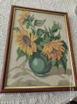 Gobelin "Sončnice v vazi", v lesenem okvirju, vel. 45x35x3 cm