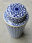 Modro-bela porcelanasta posoda za čaj s pokrovom z motivom marjetice S