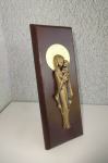Samostoječ dekor 18 x 7,5 cm, Marija z Jezusom na leseni podlagi