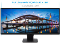 Monitor ViewSonic VA3456-MHDJ, 86,36 cm (34), IPS, WQHD, 75Hz, 4ms