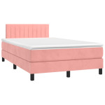vidaXL Box spring postelja z vzmetnico LED roza 120x190 cm žamet