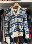 Volnen pulover zimski modra bela vintage S/M