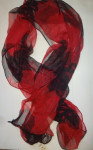 Svilen črno rdeč šal 145 x 50 cm