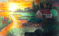 Countryside - Podeželje  slikano na vezani plošči 71 X 42,5 cm