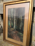 Stara slika pastel,Gozd,drevesa,1919 leto,